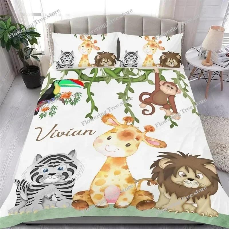 Lovely Baby Elephant Flowers Duvet Cover Set Cute Cartoon Animals Bedding Set Giraffe Quilt Cover Twin Full For Girls Boys Gift
