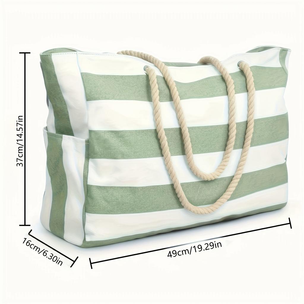 Fashionable Striped Canvas Beach Backpack, Beach Bag, Large Capacity Portable Storage Bag, Shoulder Bag.