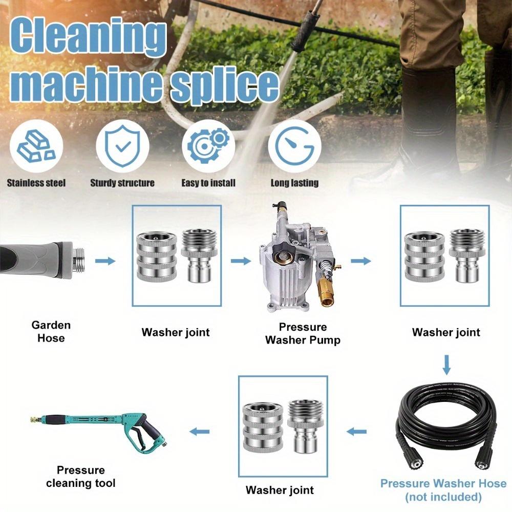 4Pcs 3/4" Garden Hose Quick Connector Stainless Steel Water Hose Fitting Male and Female Pressure Washer Pump Adapter for Faucet