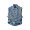 Unisex Summer Denim Workwear Vest - Trendy Sleeveless Square Neck Jacket