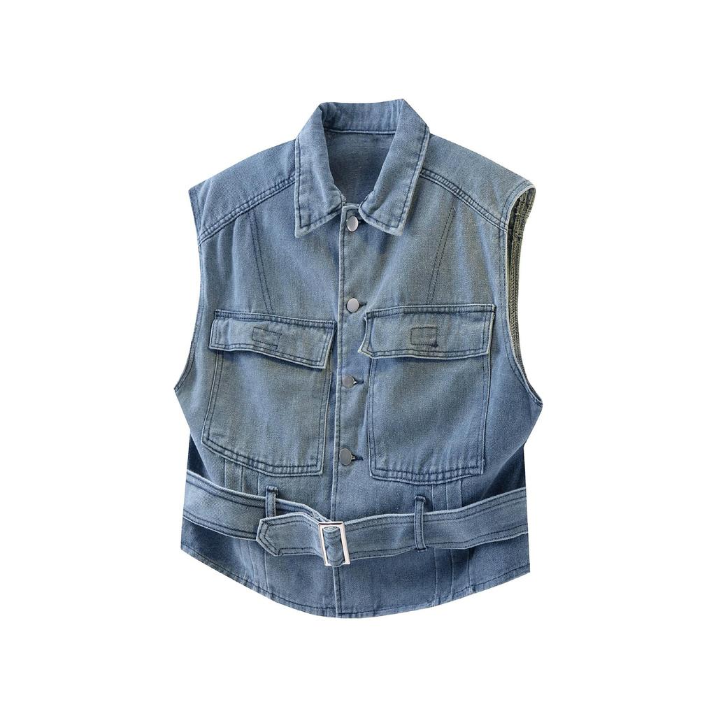 Unisex Summer Denim Workwear Vest - Trendy Sleeveless Square Neck Jacket