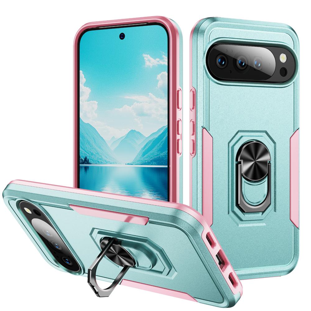 Étui de téléphone avec support pliant magnétique blindé de luxe pour Google Pixel 10 9 Pro XL 9A 8A 8 7A 7 6 6A Coque arrière Collision de couleurs For Pixel 6&Case & Holder