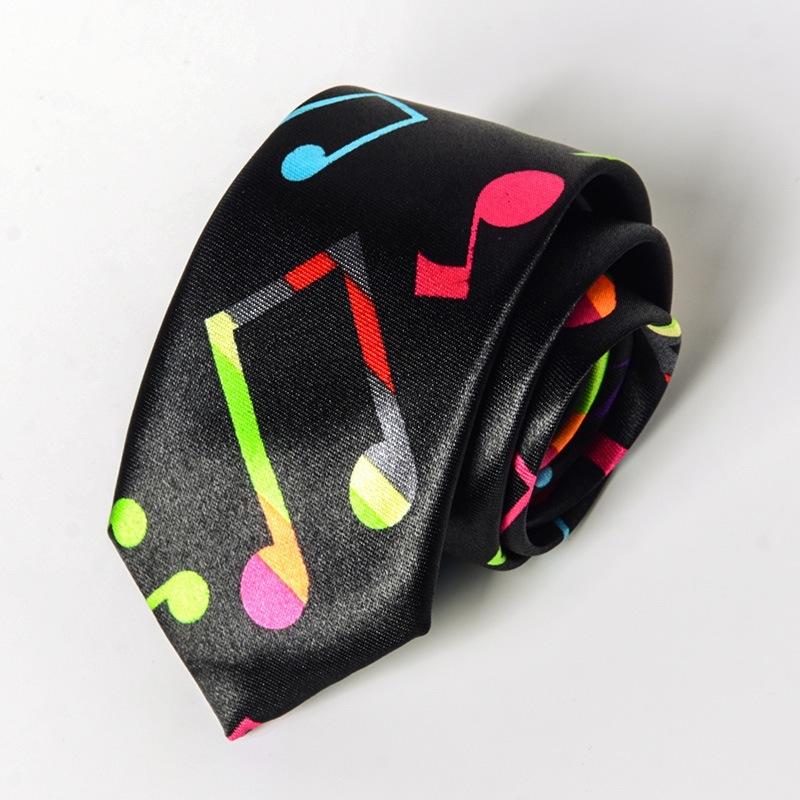 Classic Musical Notes Printed Tie Silky Narrow Neckties Slim Smooth Piano Guitar Necktie Simple Elegant Trendy Unisex Ties Gift