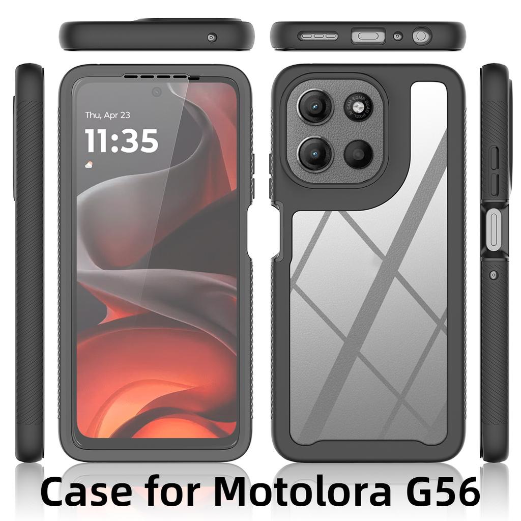 Clear Case for Motorola Moto G56 5G PC+TPU Phone Back Cover with PET Screen Film