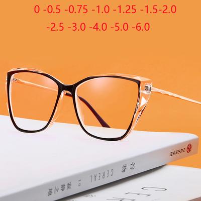 Women Anti Blue Rays Cat Eye Prescription Glasses For The Nearsighted Spring Hinge Transparent Black Frame -0.5 -0.75 To -6