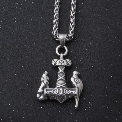 Náhrdelník z nerezové oceli s vikingským kladivem Thor - amulet Odina, vlka a havrana s kýlovým řetízkem, severské pohanské šperky pro muže a ženy