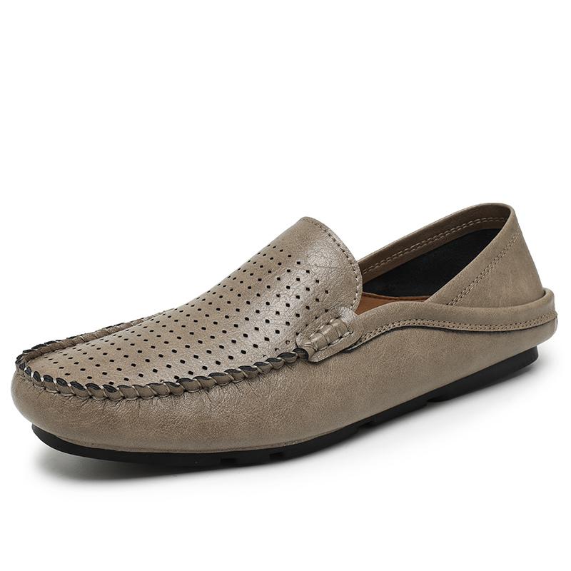 Summer Men's Slip-On Hollow Out Soft Loafers Leather Breathable Work Shoes For Men Comfortable Driving Clog Casual Walking Shoes
