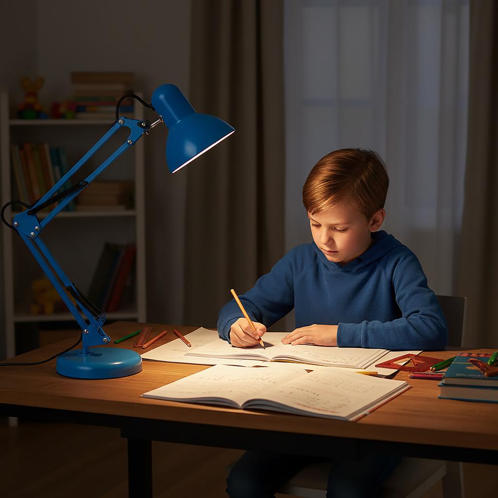 Blue E27 desk lamp, adjustable, 1xE27