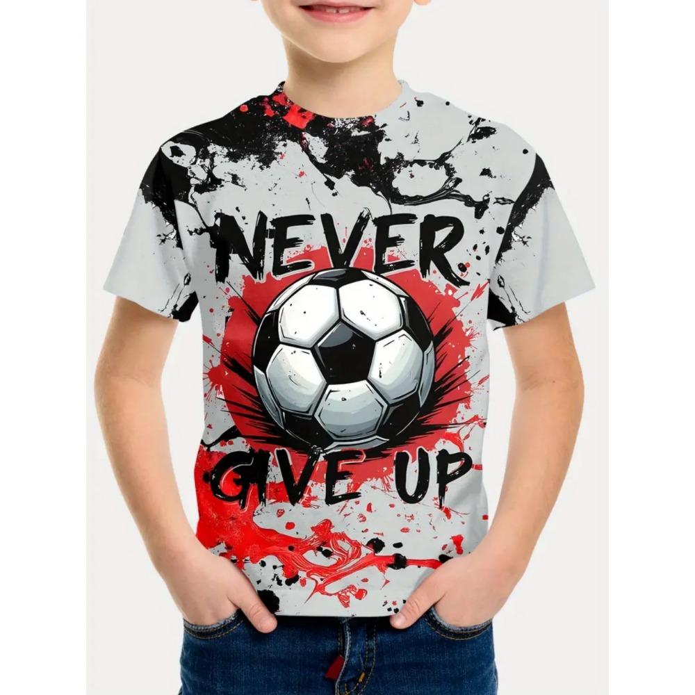 Men's T-shirt football print summer children's short sleeved T-shirt casual pullover sports boys' top outdoor breathable children's clothing