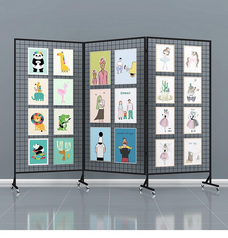 Iron Mesh Folding Display Stand for Art and Calligraphy Exhibitions