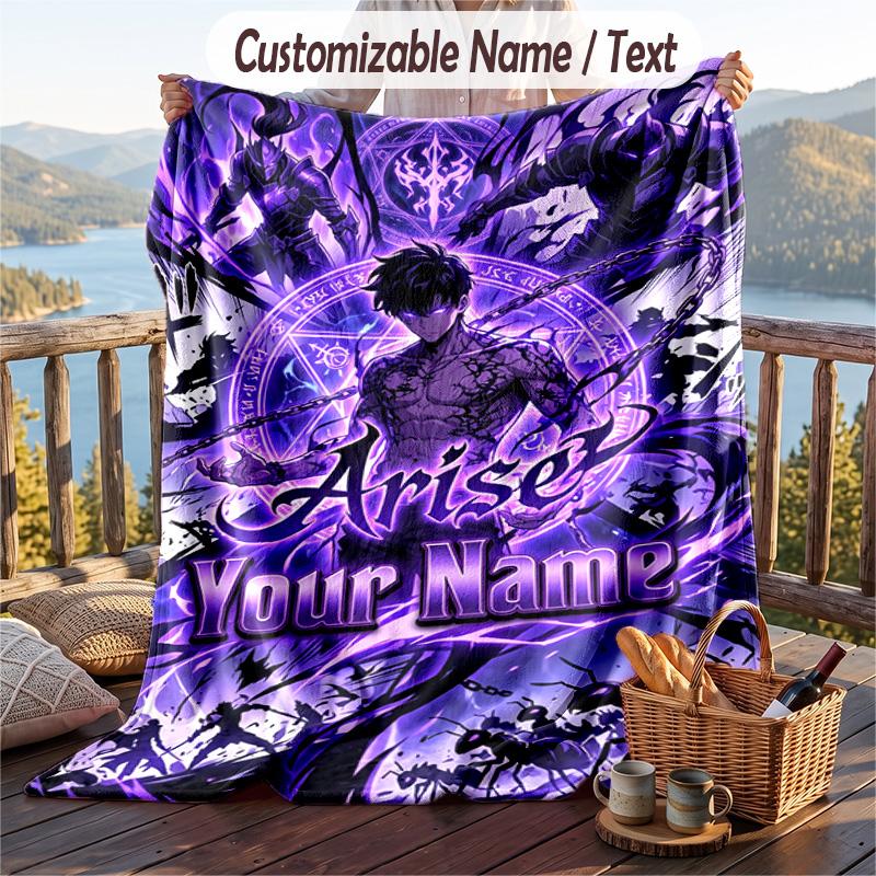 Personalized Flannel Throw Blanket,Solo Leveling Custom Printed Name, Cozy Plush Blanket For Home Use