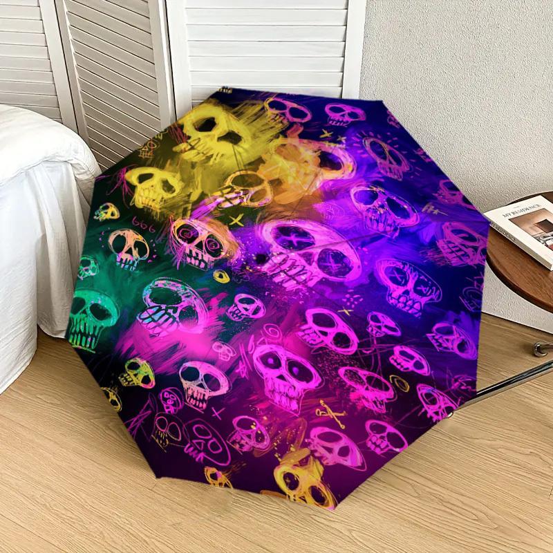 1pc Colorful Skulls Pattern Umbrella with Plastic Handle,Suitable for All Seasons Home Travel Outdoor UmbrellaDD1604