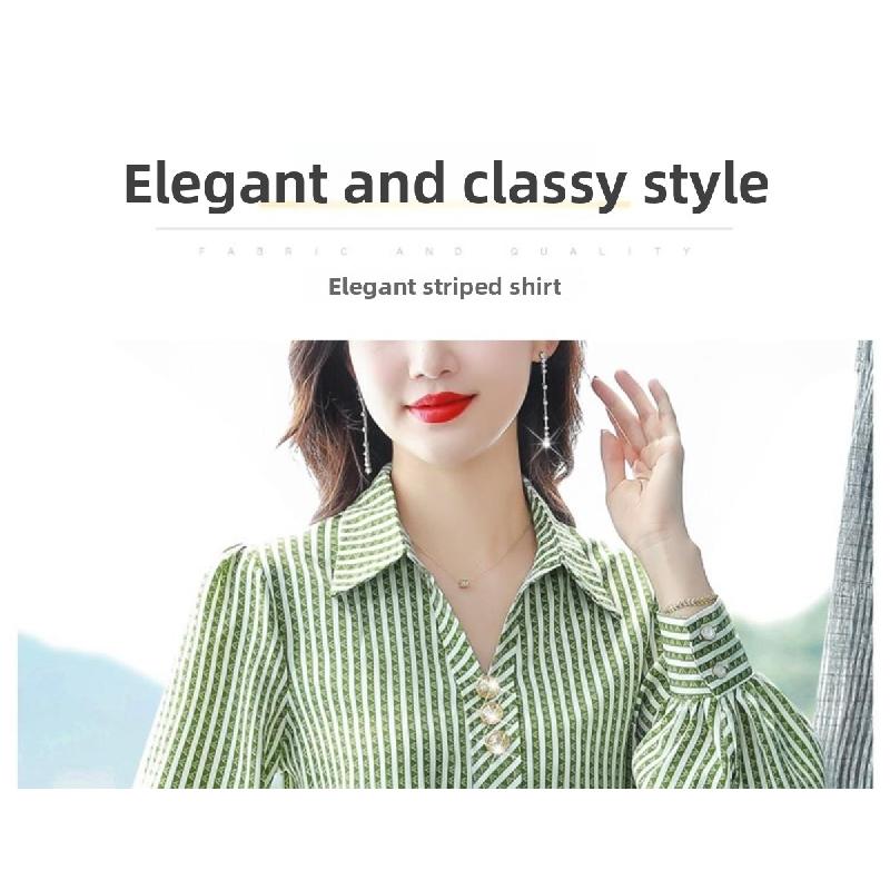 Striped Shirt for Women Spring and Autumn 2026 New Fashion Casual Chiffon Long Sleeve Blouse