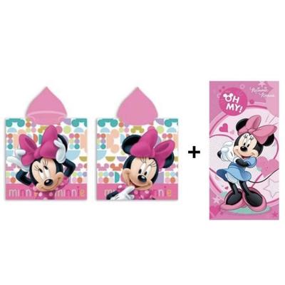 Poncho and Towel Set - Disney - Minnie - 100% Polyester - Pink - Dimensions 50x100 Cm and 70x140 Cm