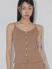 CHICKS Ribbed Two-Button Sleeveless Vest Brown
