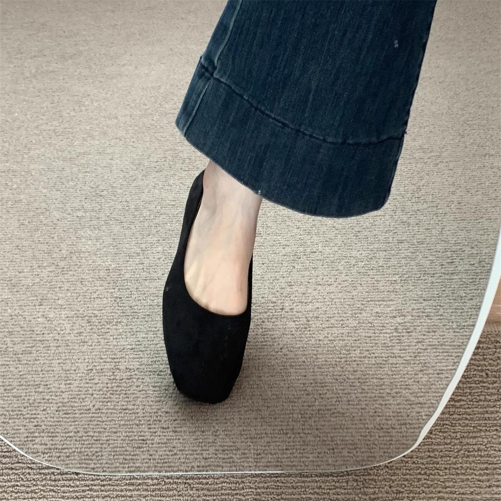 Flat-bottomed commuter versatile single shoes women's shoes 2025 spring and autumn new round head black work shoes suede light mouth Doudou shoes