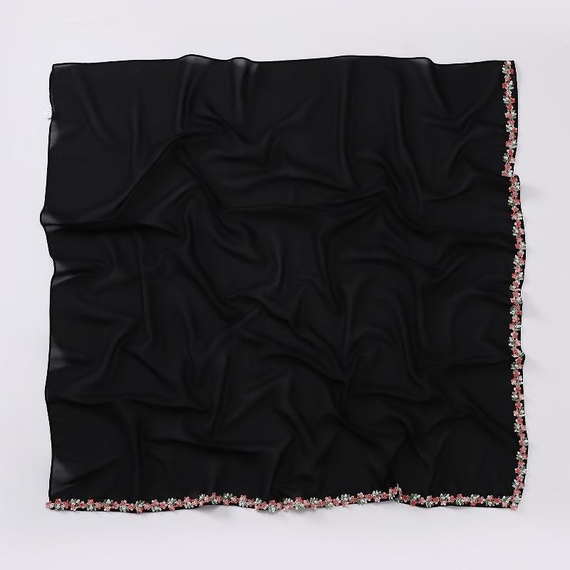 Chiffon small flower lace bead scarf Malaysian headscarf Hui gauze scarf female fresh and sweet square scarf