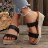 Fashion Plus Size 35-43 Woven Band Wedges Sandals Women Summer Platform High Heels Slippers Woman Straw Rope Weave Thick Sole Sandles