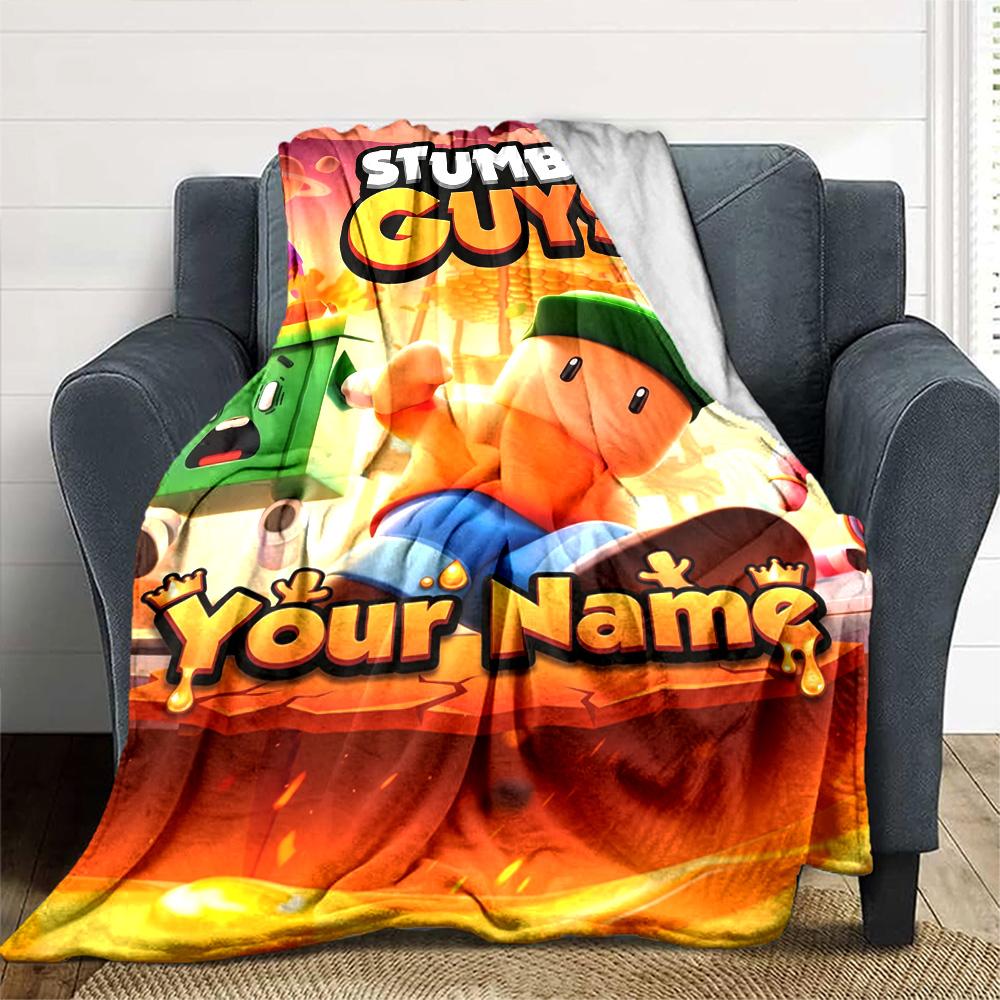 Stumble Guys Personalized Text Blanket Throw Customizable Blanket Durable Comfort Suitable for Seaside Couch Nap Chair for All Occasions