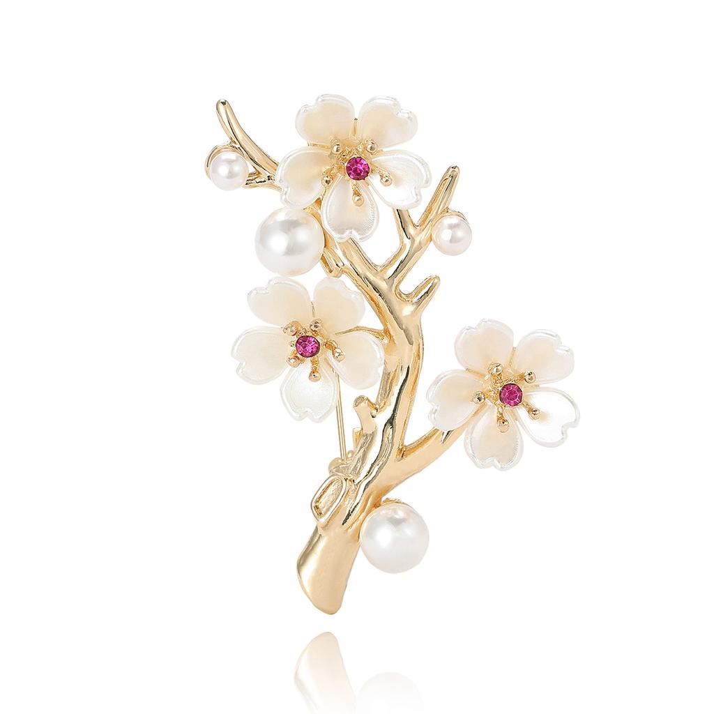Japan And Korea Fresh Alloy Pearl Three Plum Blossom Brooch Temperament Simple Women'S Clothing Brooch Jewelry Pin