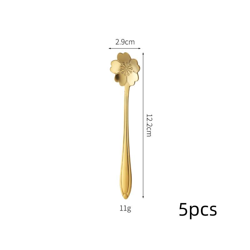 1/5pcs Gold Dessert Spoons Small Flower Spoon Set Stainless Steel Teaspoons Milk Stir Tool for Fruit Honey Lovely Dinnerware Set