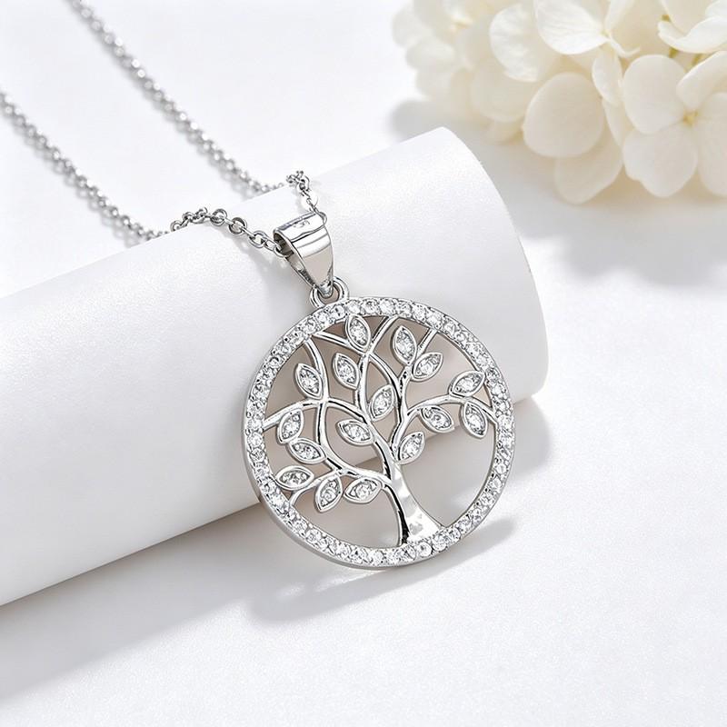 Geometric Tree Of Life Pendant Necklace Women Sterling Minimalist Locket Chain Jewelry 925 Sterling Silver