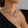 Chic Beaded Alloy Necklace Featuring Flat Moon Charm and Pearls Diamond Elements Creating Modern Fashion Look for Women