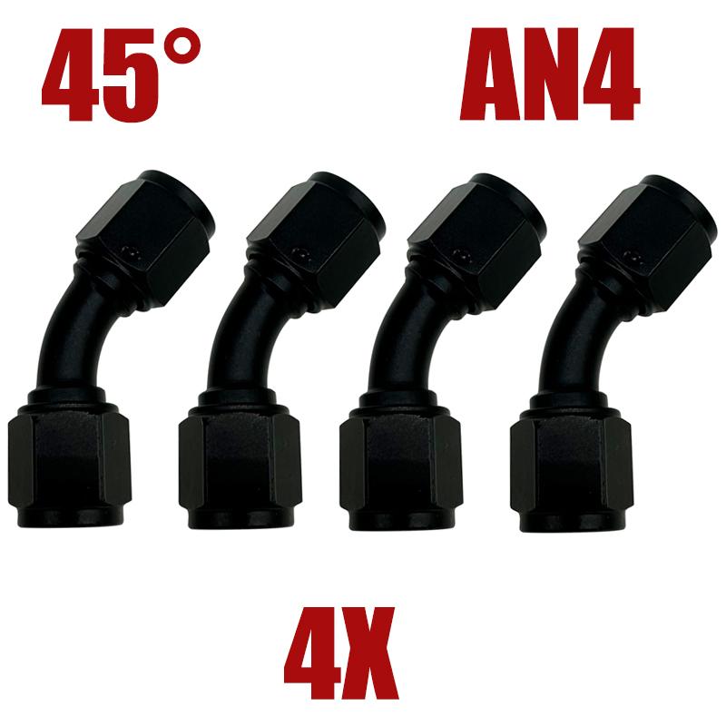 

4X 4AN 6AN 8AN 10AN 12AN Female To Female Union 0/45/90/180 Degree Hose Fittings Adaptor Elbow Oil Line Cooler Connector Black 4X AN4 45 Degree