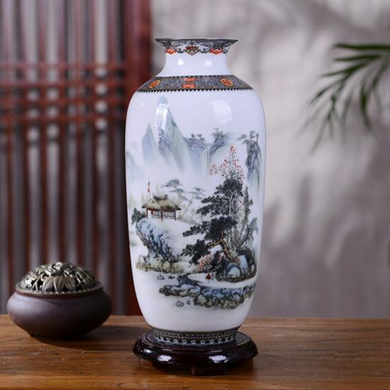 Famille Rose Mountain and River Ceramic Vase Set - Modern Three-Piece Home Decor