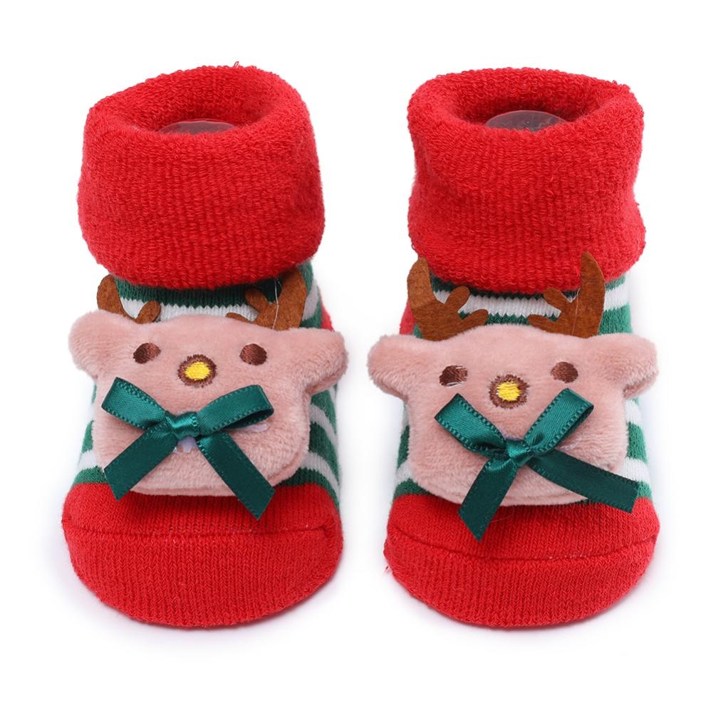 

Носки для новорожденных, хлопковые носки для младенцев, детские носки с рождественскими рисунками, нескользящие носки для девочек и мальчиков от 0 до 1 года