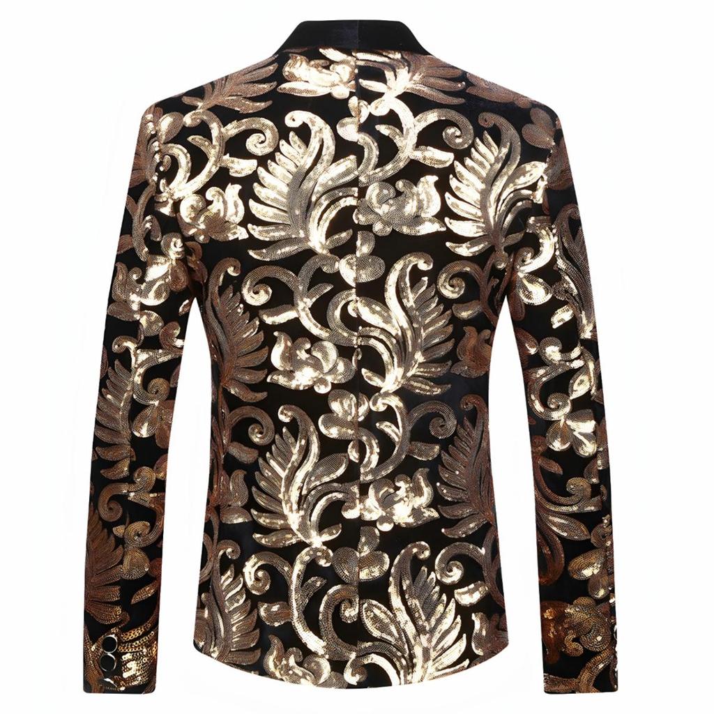 PYJTRL Herremote Gylden skinnende paljett blomstermønster dressjakke blazer