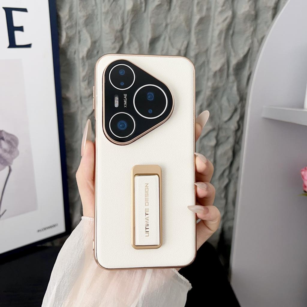 For Huawei Pura 80 70 Pro Plus Ultra Genuine Leather Case Camera Lens Protector Finger Grip Metal Bracket Electroplating Cover
