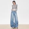 American Light Blue Wide-leg Jeans Women's Autumn New High-waisted Loose Bamboo Joint Pattern Straight Mopping Pants