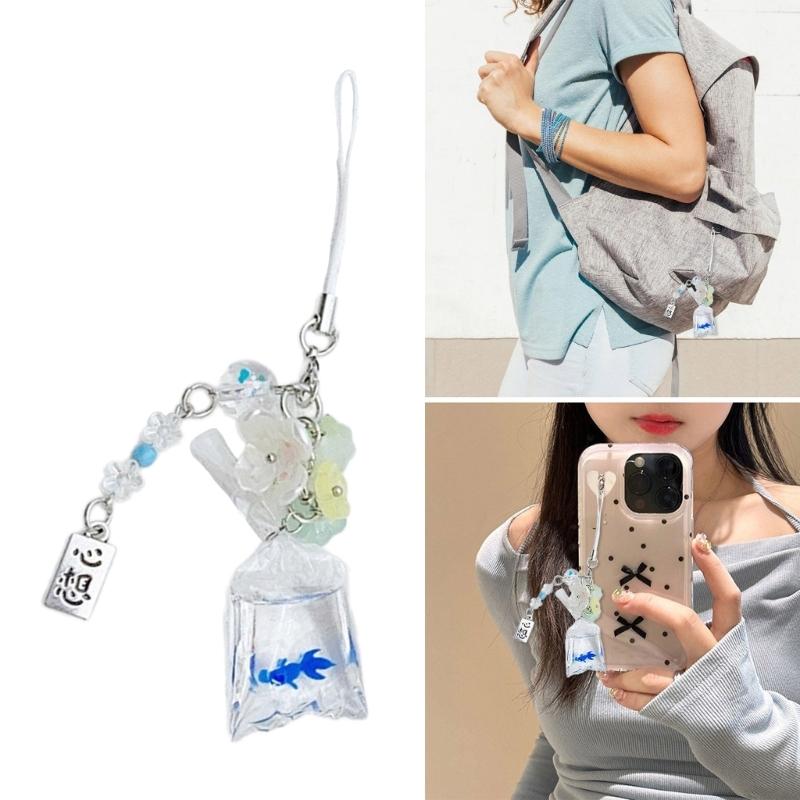 Small Fish Flowers Pendant Sweet Phone Chain Strap Hangings Decoration Keychain Lanyard Small Gift for Women Girls