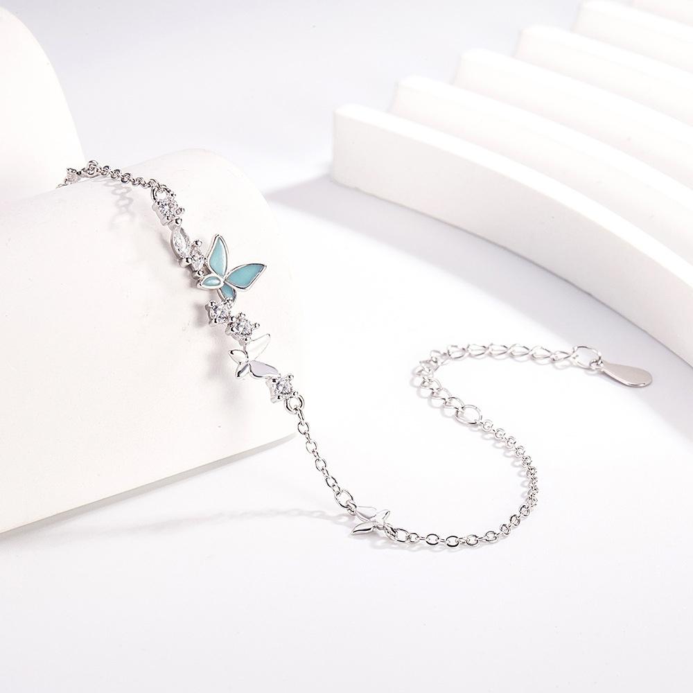 Boho Animal Female White Zircon Stone Butterfly Bracelet Silver Color Adjustable Wedding Jewelry For Women