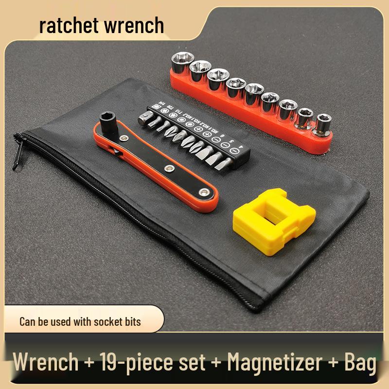 Yato Mini Ratsche & L Schraubendreher Set mit Schlitz-, Kreuzschlitz- und Stecknussaufsätzen