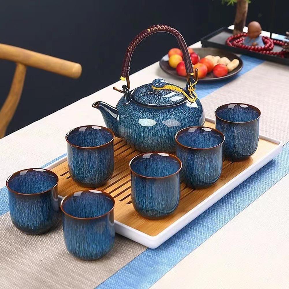 Japanese Asian Tea Set For Adult Complete 7 Piece Set With 1 Teapot 6 Cups Elegant Business Gifting