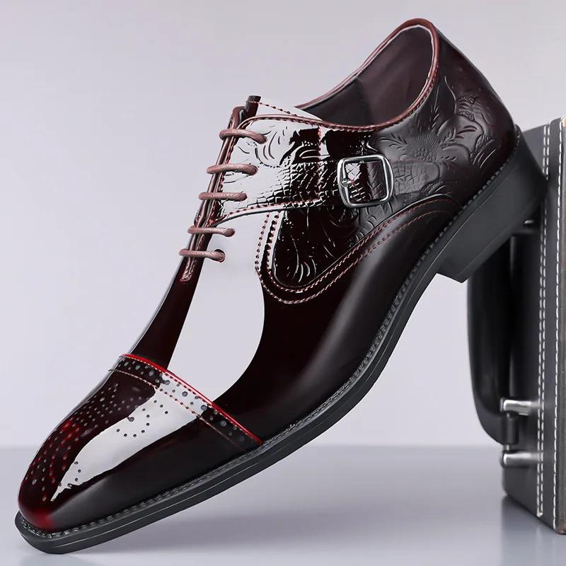 Men's Dress Shoes Fashion Carved Block Brogues Shoes Luxury Patent Leather Business Oes Classic Slip-On Monk Shoes Wedding Shoe