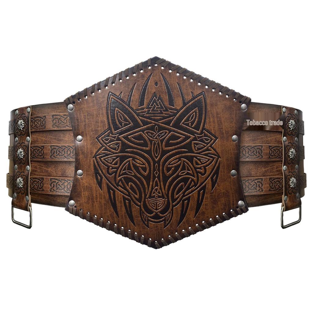 Nordic Viking Thor's Hammer Embossed Wide Knight Belt - Medieval Retro Style