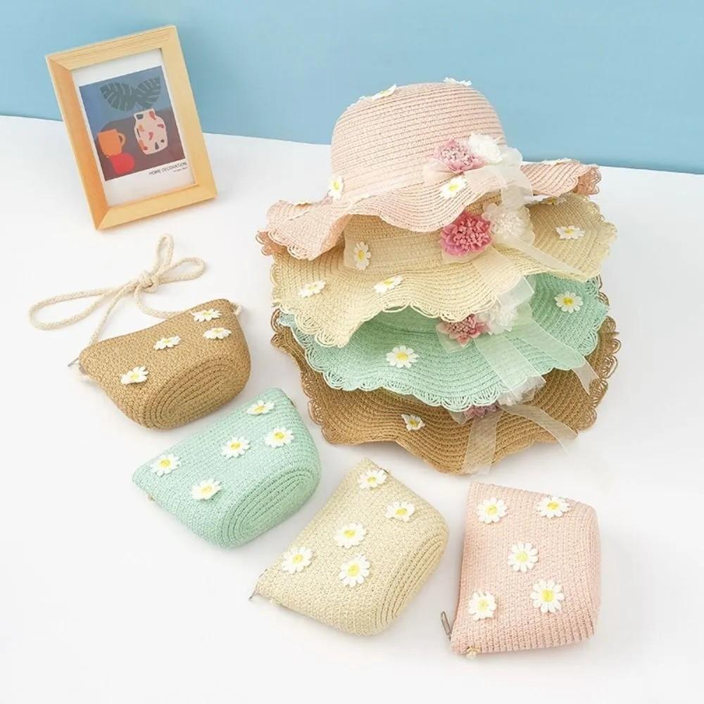 

Children s Summer Beach Straw Sun Hat Crossbody Bag B білий