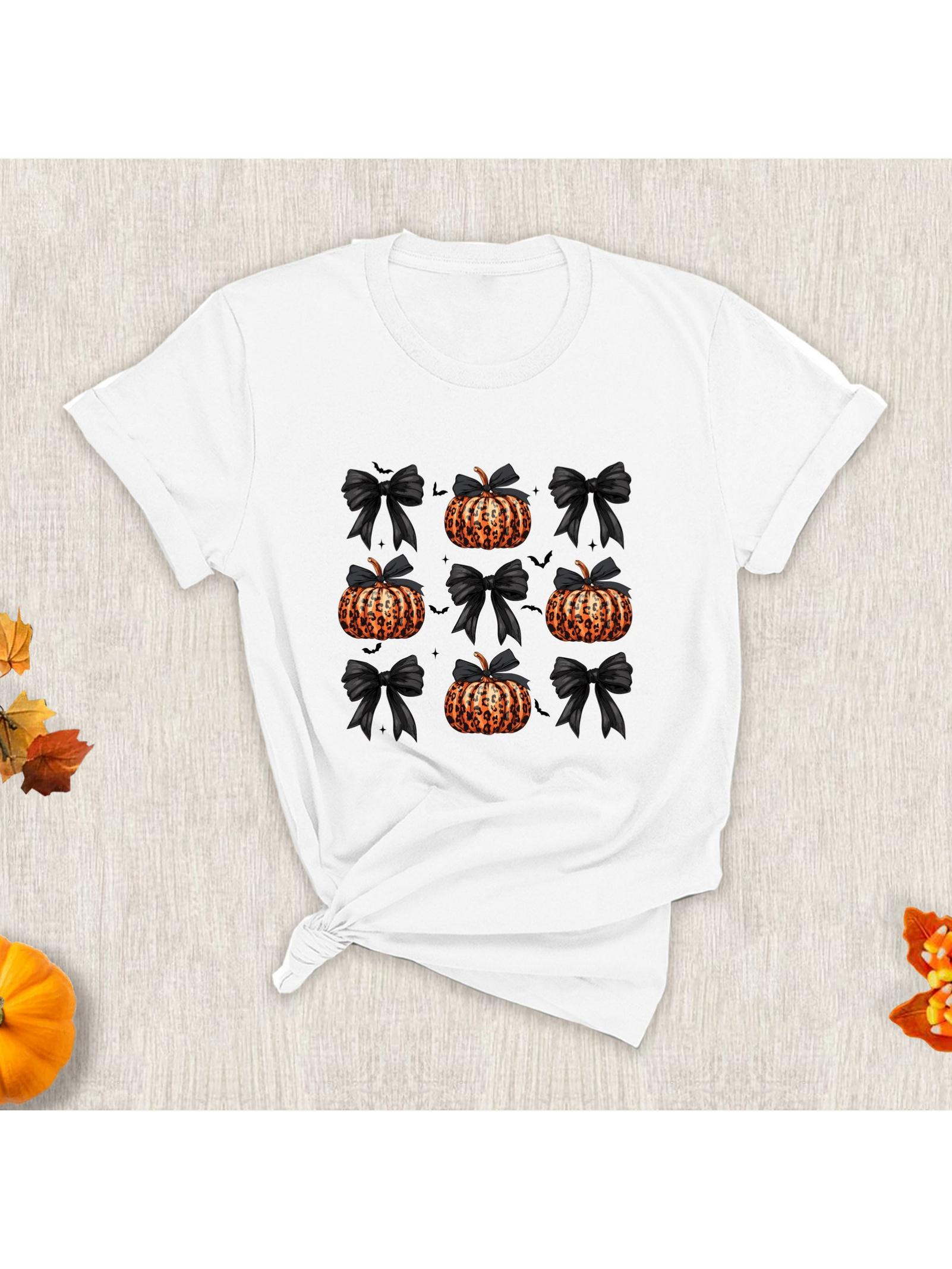 

Женская футболка с принтом тыквы и бантом, рукав, круглый вырез, топ с акцентом в виде банта, Харадзюку, короткий рукав, повседневная, эстетичная одежда 4XL