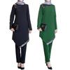 Muslim Arab Split Two Piece Set Tops & Pants Simple Ramadan Moroccan Islamic Middle East Clothing Dress Set for Women