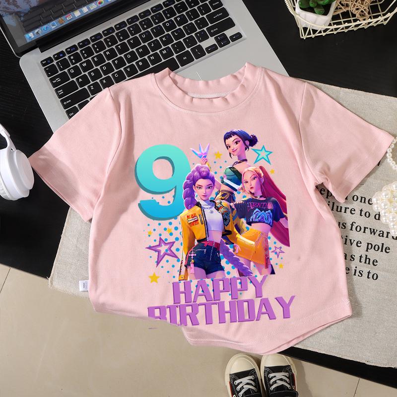 KPop Demon Hunters T-Shirt Movie Huntrix Pink Clothes Personality Number Simple Basic Tops Girls Absorbent Shirts Birthday Gift