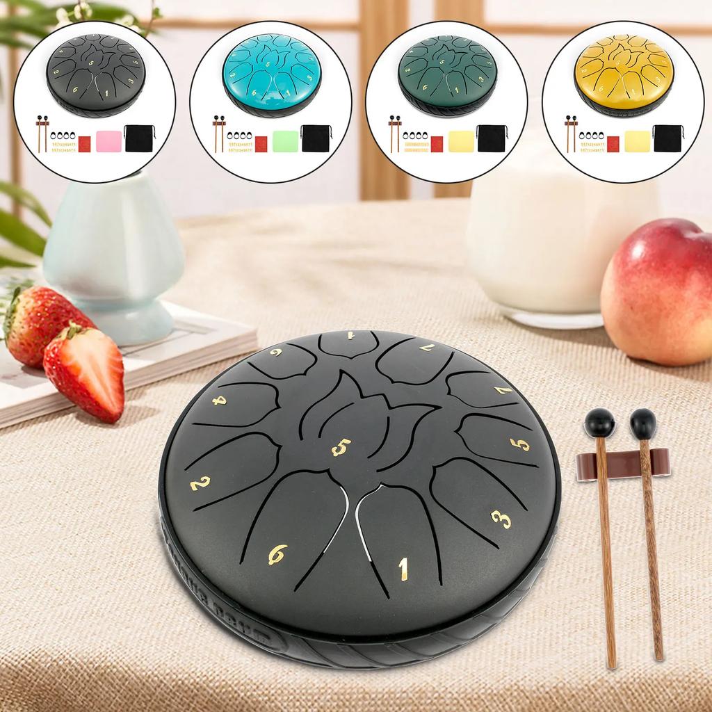 Steel Tongue Drum 11 Notes Tongue Drum 6 Inch Small Hand Pan Drum Rustproof Percussion Instrument Sound Healing Tank Drum for