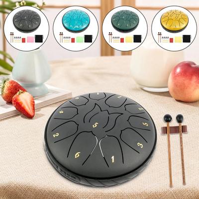 Steel Tongue Drum 11 Notes Tongue Drum 6 Inch Small Hand Pan Drum Rustproof Percussion Instrument Sound Healing Tank Drum for