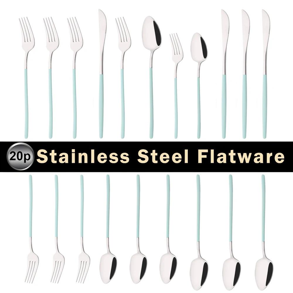 20Pcs Mirror Pink Gold Flatware Cutlery Set Sainless Steel Home Dinnerware Party Fork Spoon Knife Kitchen Dinner Tableware Set