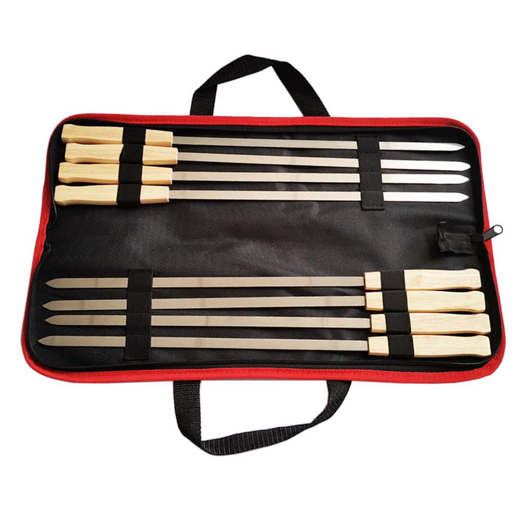 8PCS Barbecue Skewers Stainless Steel BBQ Roasting Sticks with Wood Handle for Camping Grill