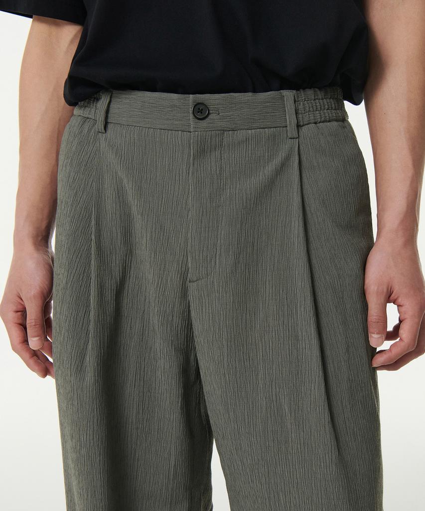 Musinsa Standard Crinkle One-Pleat Wide Elastic Pants [Khaki Gray]