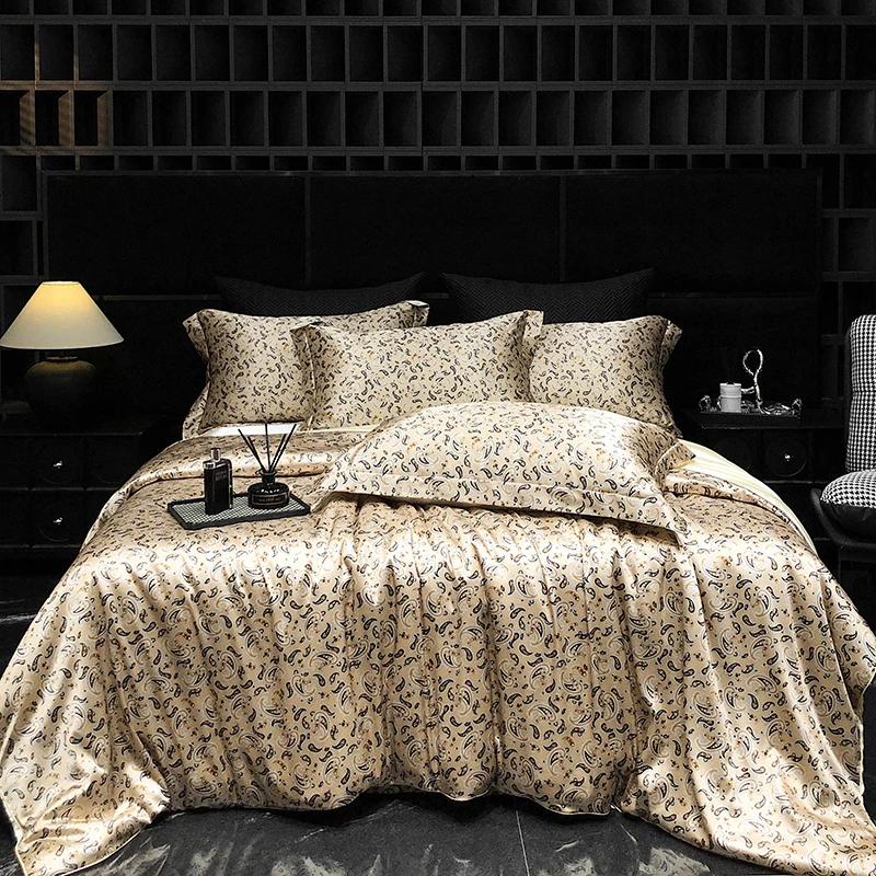 

Высококачественный шелковый постельный набор с принтом размера «Квин» «Кинг» Пододеяльник Мягкий шелковистый сатиновый комплект пододеяльника в качестве праздничного подарка Fitted Bed Sheet&2pc Pillowcase48x74