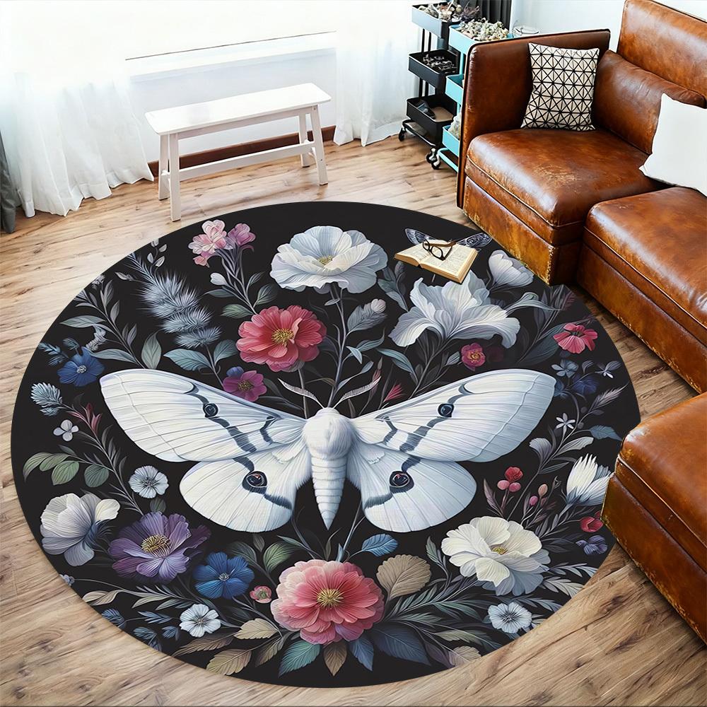 1pc Butterfly Flowers Round Chair mat Area Rug - Non-Slip, Floor Mat for Office, Bedroom, and Indoor Decor c1118191